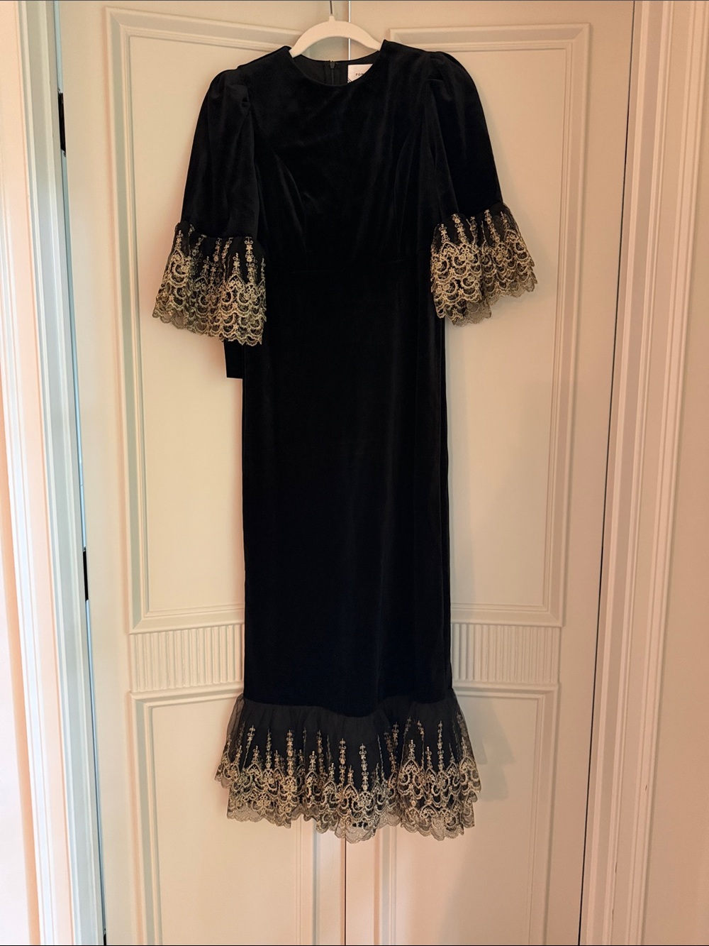Tuckernuck Pomander Place Black  Velvet Dress with Gold Lace Trim